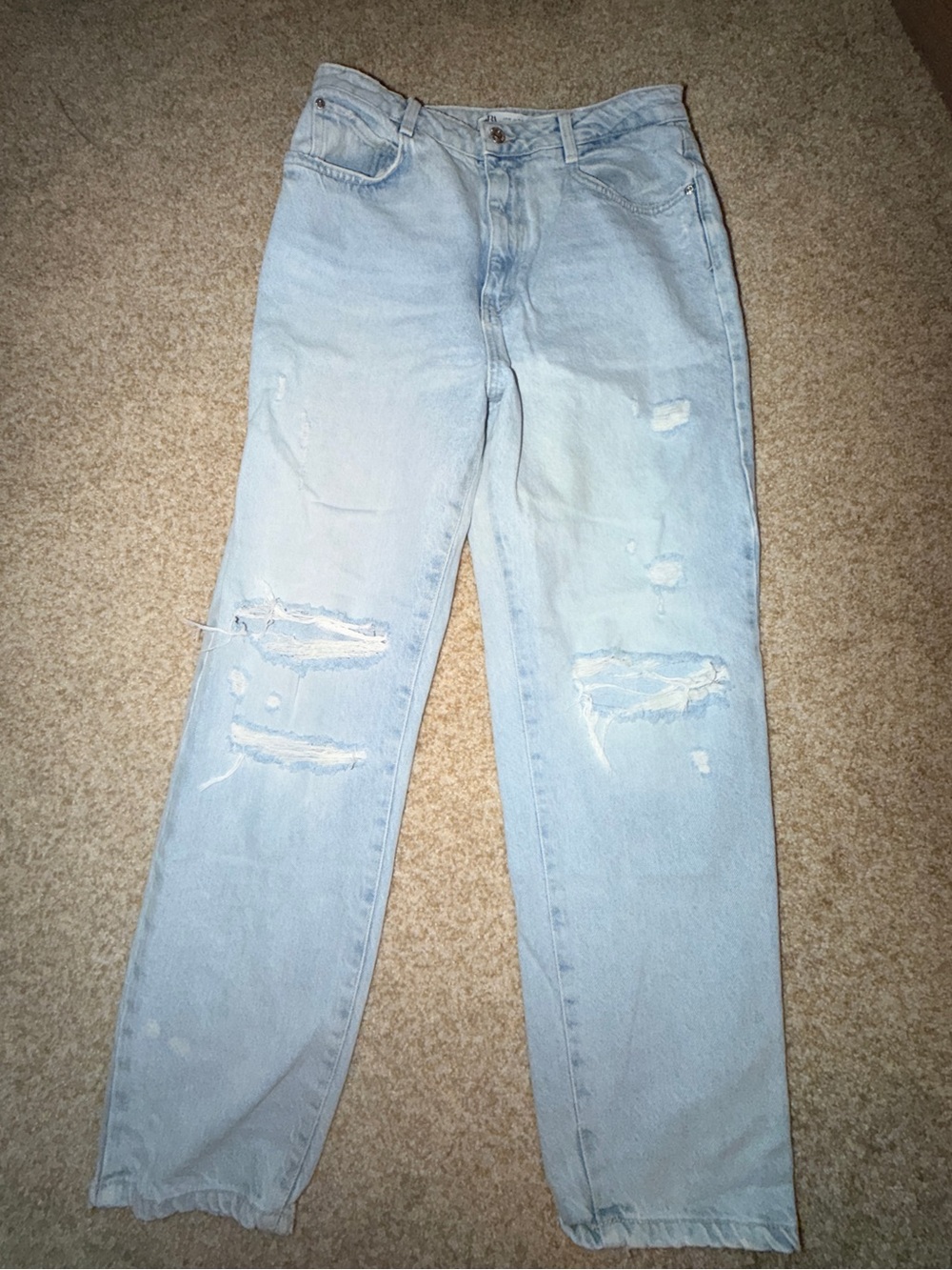 Zara Light Blue Distressed Boyfriend Jeans